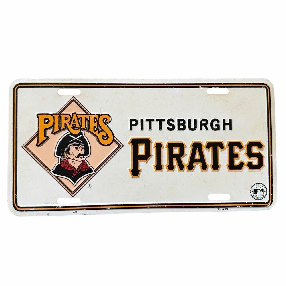 Vintage Pittsburgh Pirates Metal License Plate Embossed MLB Van Vanity Sign 90s